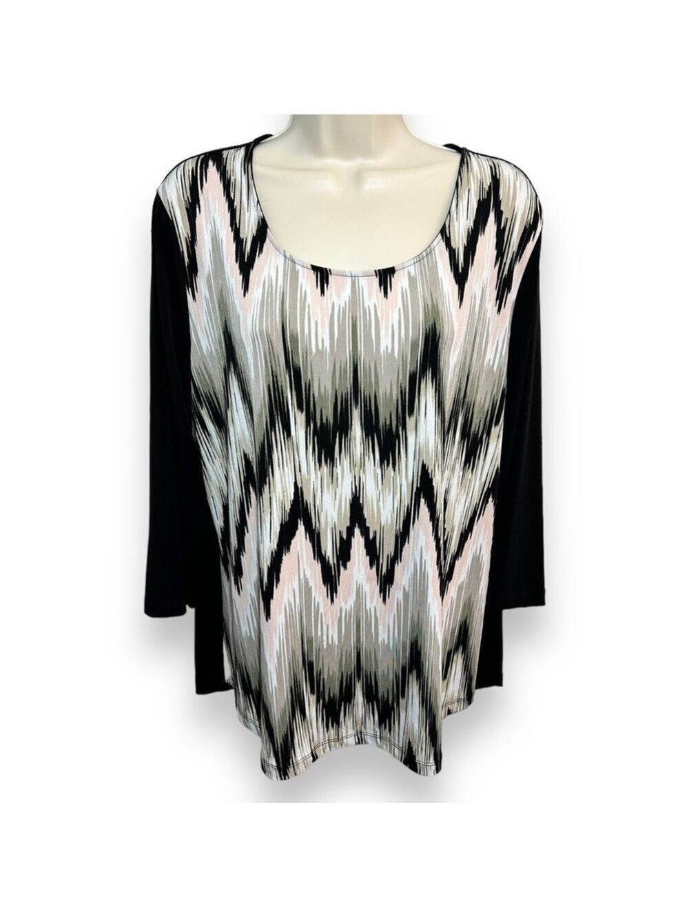 Chico’s Women’s 3/4 Sleeve Tunic Black/Beige/Pink Size 2 (12)